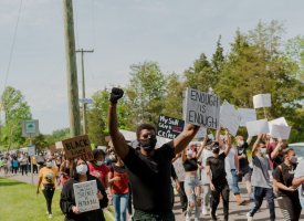 A group of people protesting